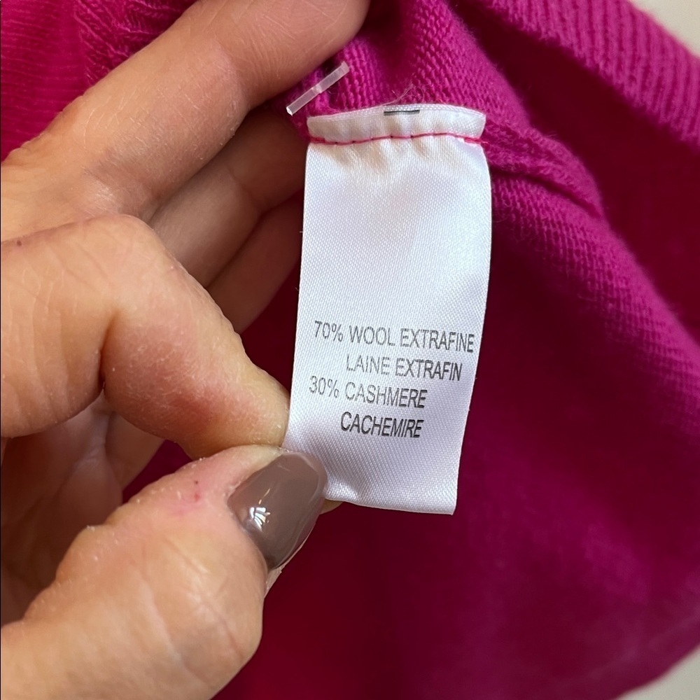 NWOT Wool Cashmere Elegant Fuchsia Pink Crew Neck Sweater Long, Size XXL - Picture 8 of 9